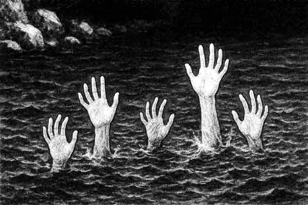水面から伸びる手