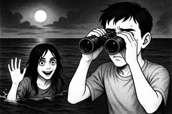 海に溺れて笑う女