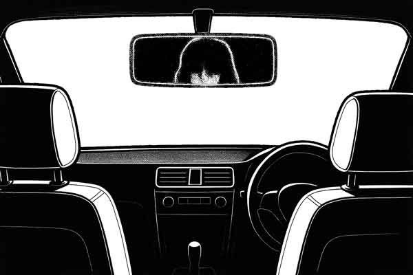 ルームミラーに映る怪しい人影