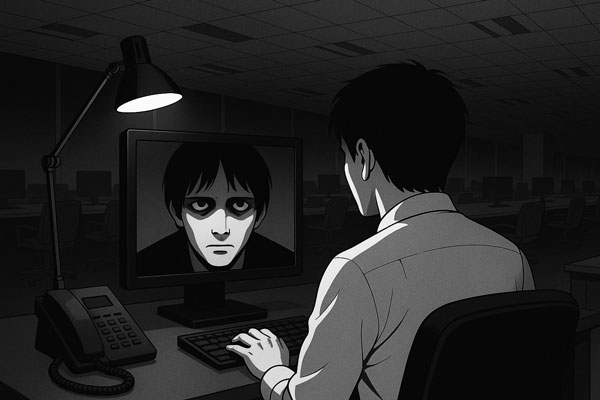 モニターに映る不気味な顔