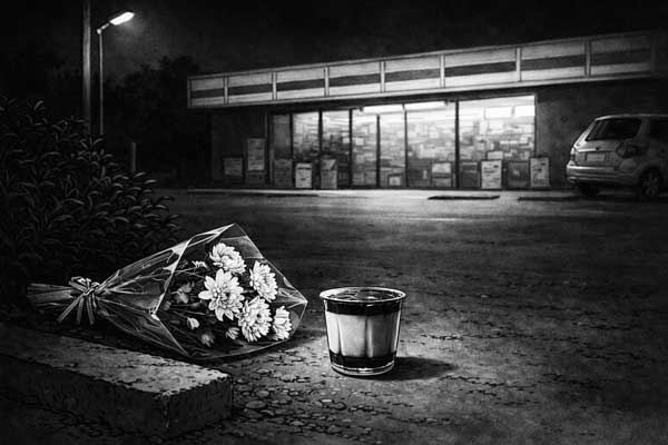 菊の花束とプリン